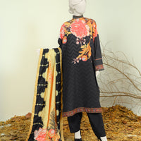 Swiss Khaddar Black Stitched Suit - J. Junaid Jamshed