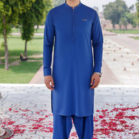 Silver Blended Blue Shalwar Kameez - Panjnad by J. Junaid Jamshed