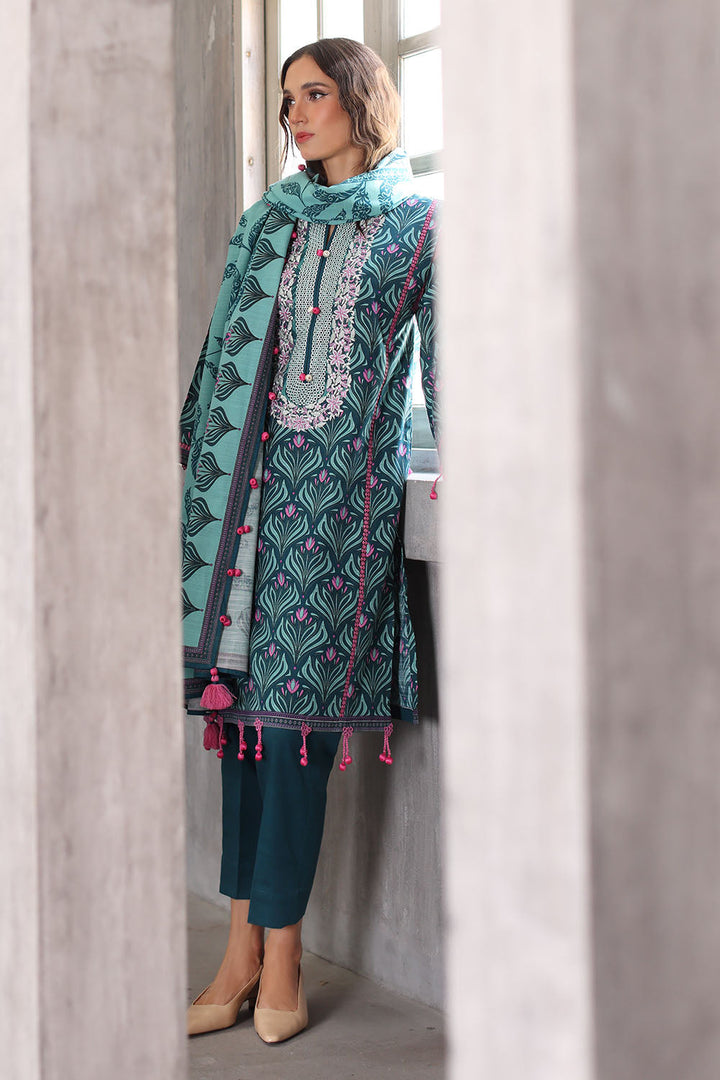 Khaddar Printed Teal Green Unstitched Suit - Gul Ahmed