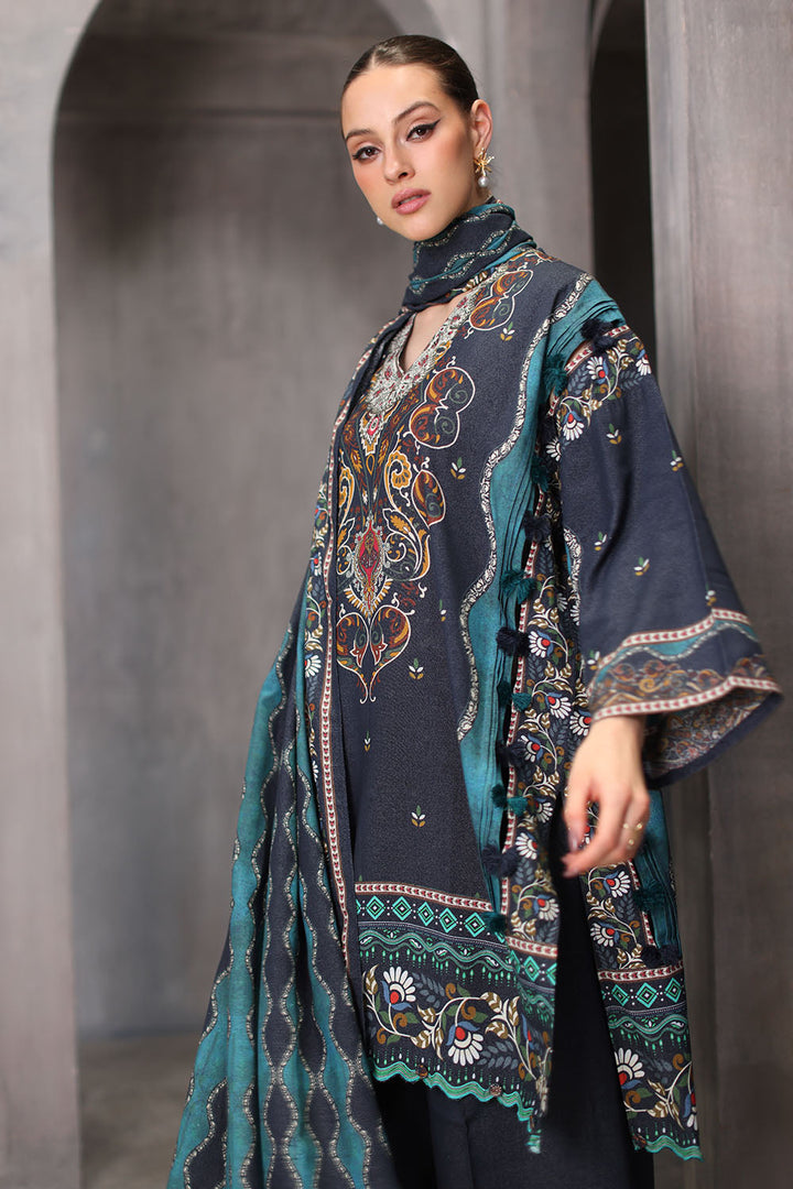 Karandi Printed Deep Turquoise Unstitched Suit - Gul Ahmed