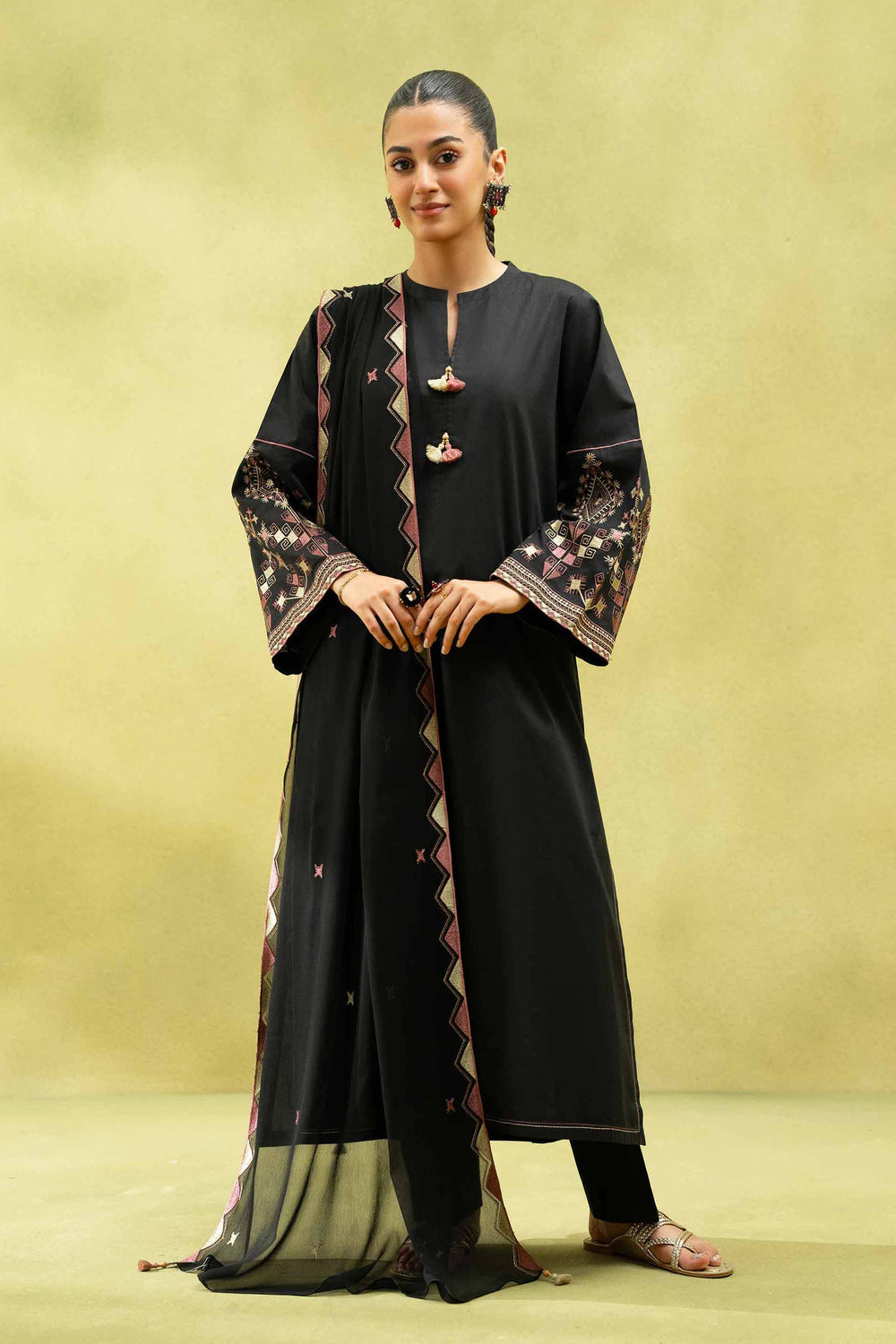 Cambric Black Stitched Suit - Nishat