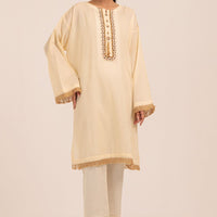 Dyed Self Jacquard Beige Kurti - Bonanza