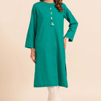 Dyed Self Jacquard Teal Kurti - Bonanza