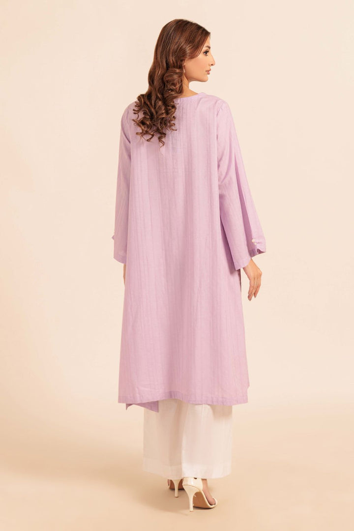 Dyed Self Jacquard Purple Kurti - Bonanza