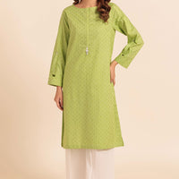 Dyed Self Jacquard Green Kurti - Bonanza