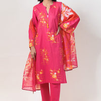 Dyed Cambric Embroidery Pink Stitched Suit - Bonanza