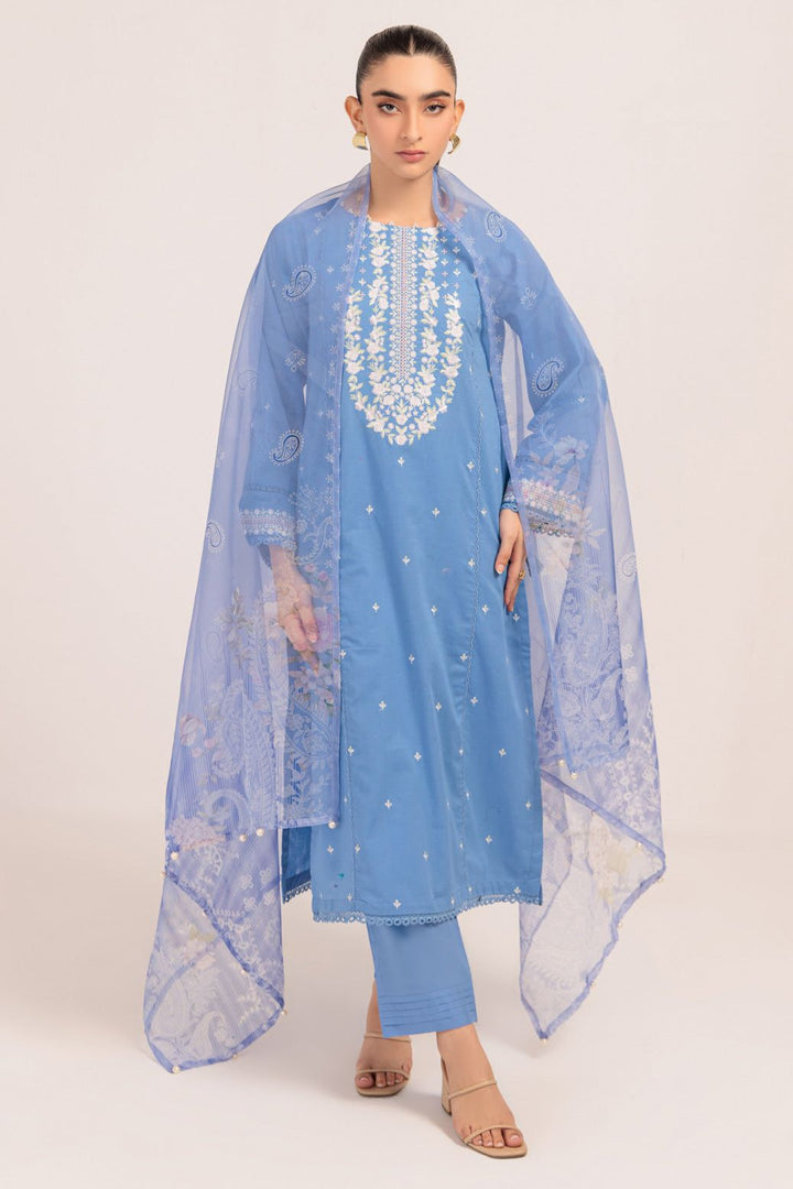 Dyed Cambric Embroidered Blue Stitched Suit - Bonanza