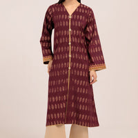 Dyed Jacquard Maroon Kurti - Bonanza