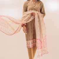 Lawn Brown 3 Piece Stitched Suit - Bonanza