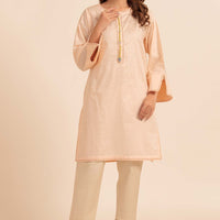 Dyed Self Jacquard Peach Kurti - Bonanza