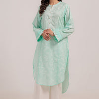 Dyed Cambric Screen Printed Parrot Green Kurti - Bonanza