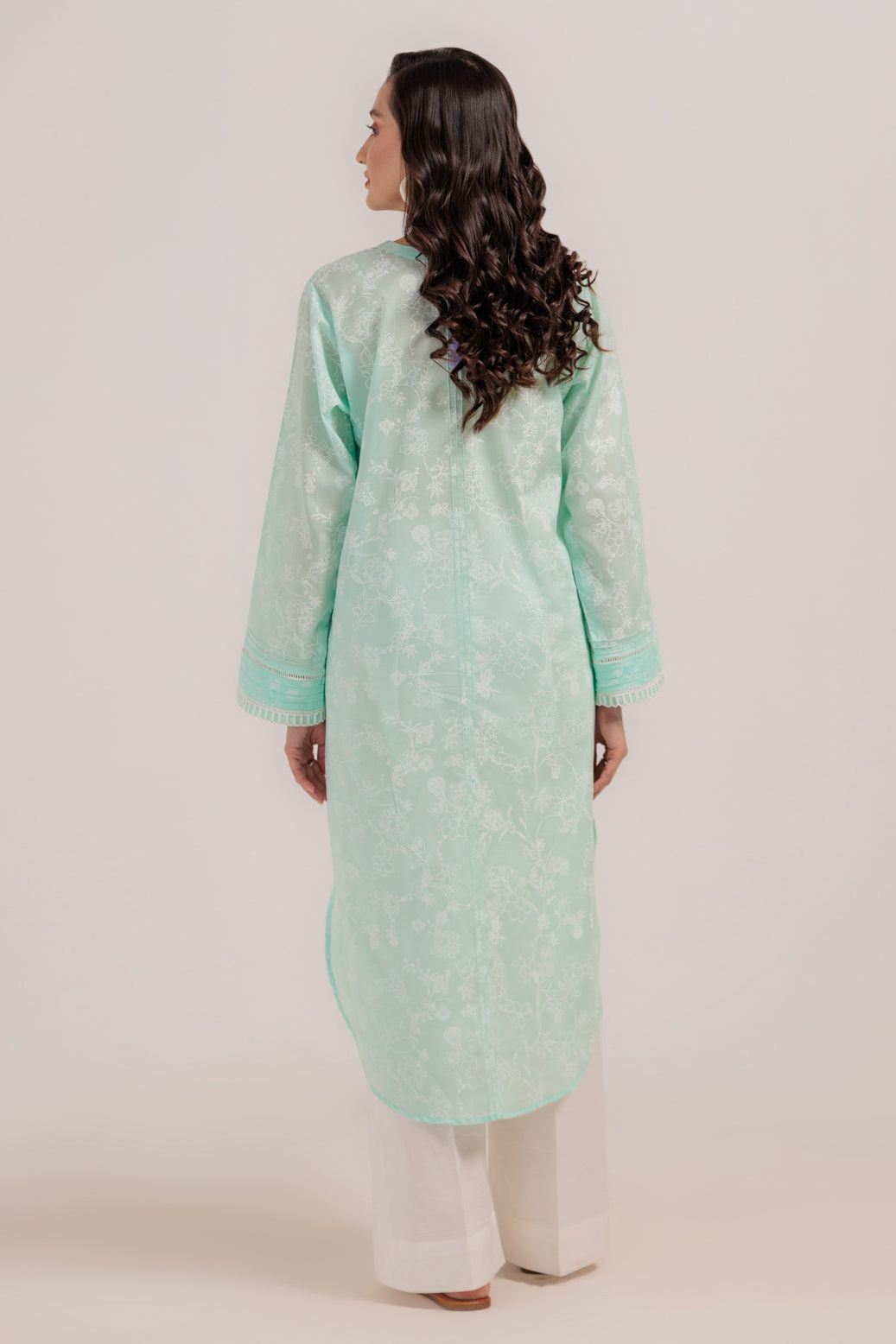 Dyed Cambric Screen Printed Parrot Green Kurti - Bonanza