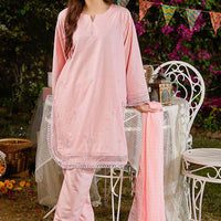 Chikankari Embroidered Tea Pink Stitched Suit - Ochre