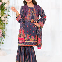 Herringbone Digital Printed Navy Blue Stitched Suit - Ochre