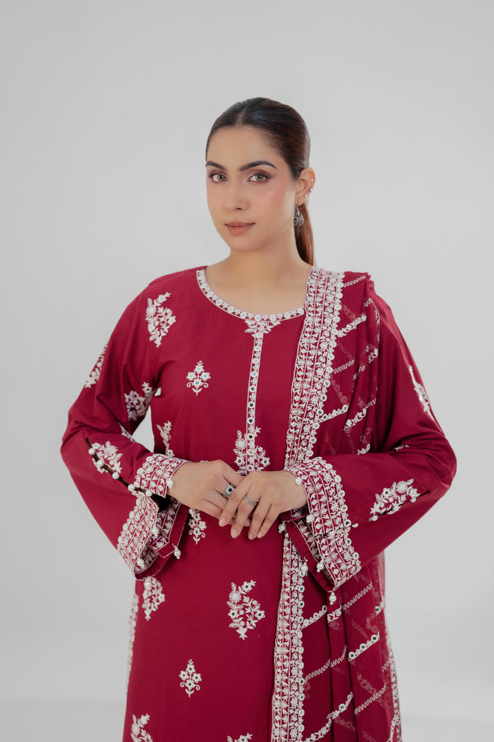 Royal Garnet - Cross Stitch Embroidered Lawn Stitched