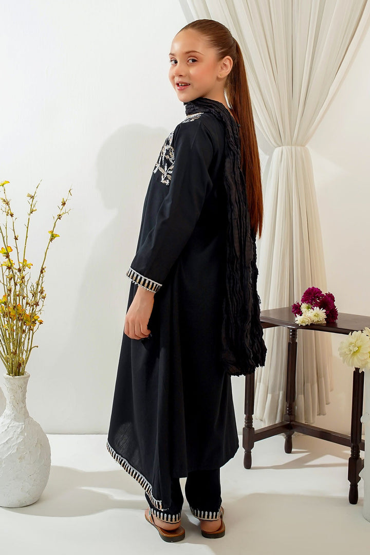 Cotton Embroidered Black Stitched Suit - Ochre