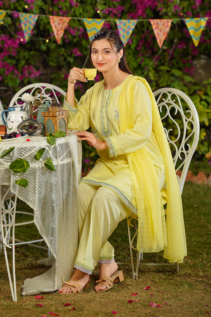 Chikankari Embroidered Lemon Stitched Suit - Ochre