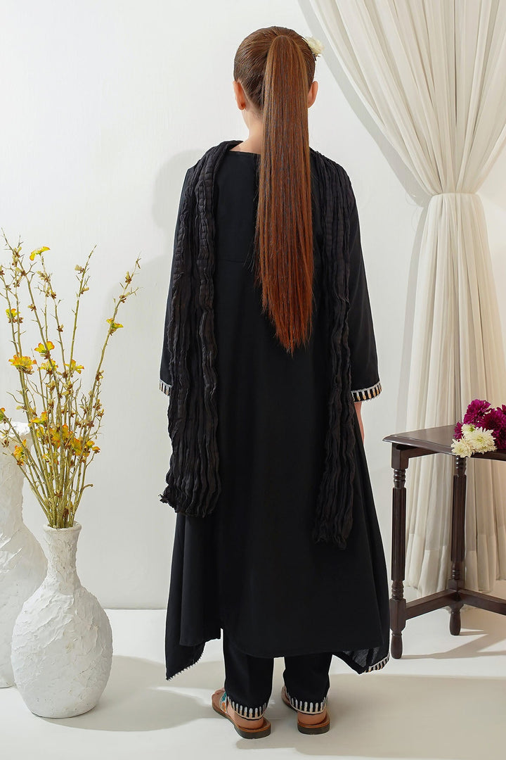 Cotton Embroidered Black Stitched Suit - Ochre