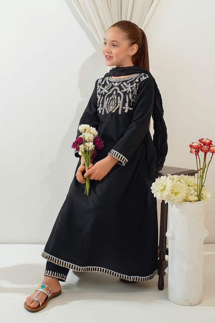 Cotton Embroidered Black Stitched Suit - Ochre