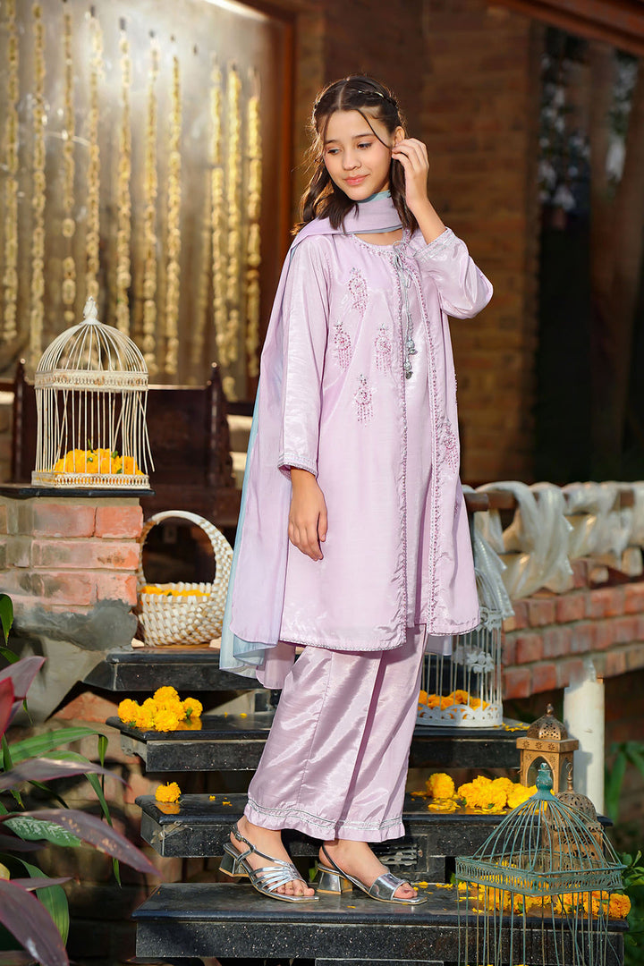 Cotton Silk Hand Adda Work Lavendar Stitched Suit - Ochre
