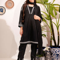 Cotton Embroidered Black Stitched Suit - Ochre
