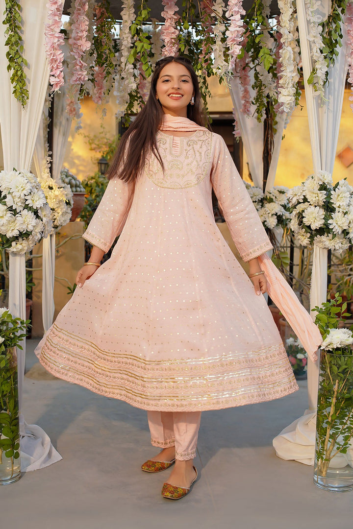 Slub Manar Embroidered Pink Stitched Suit - Ochre