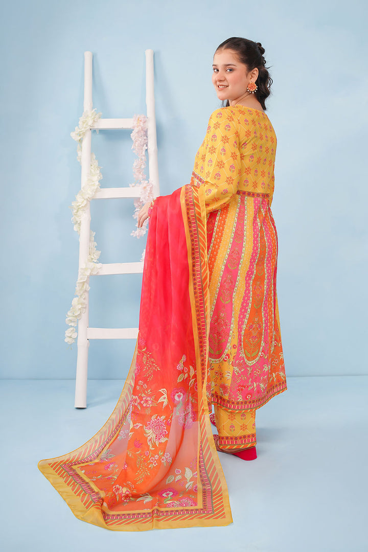 Poly Lawn Digital Printed Mustard Stitched Suit - Ochre