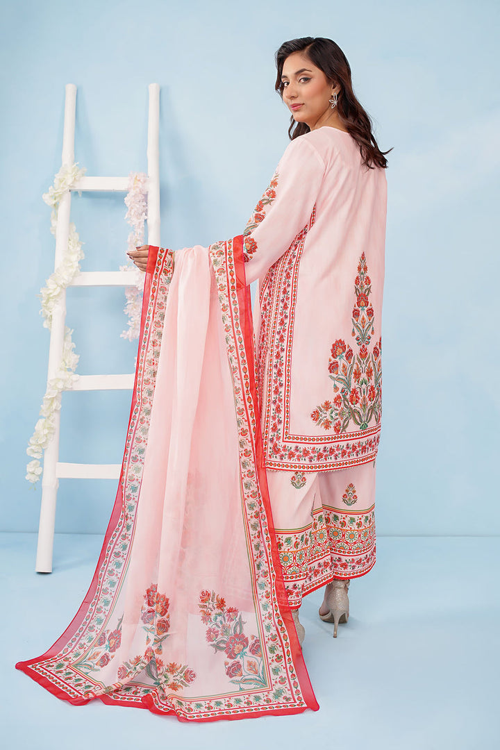 Poly Lawn Digital Printed Pink Stitched Suit - Ochre