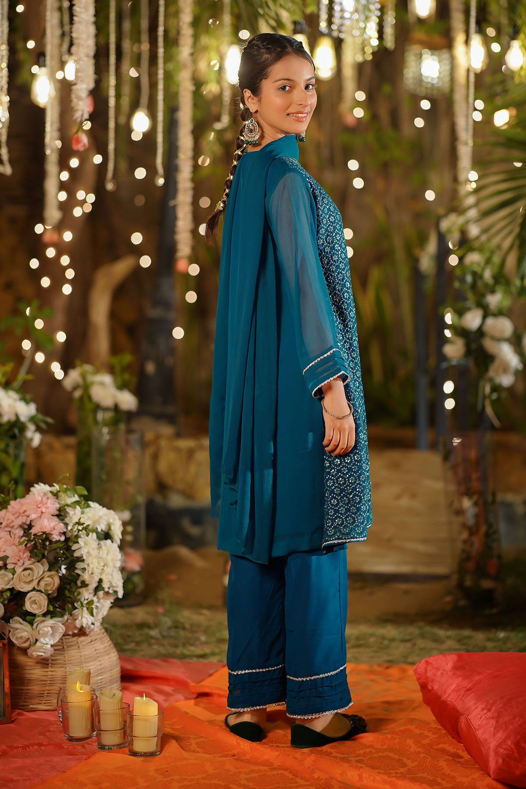 Chiffon Embroidered Green Stitched Suit - Ochre