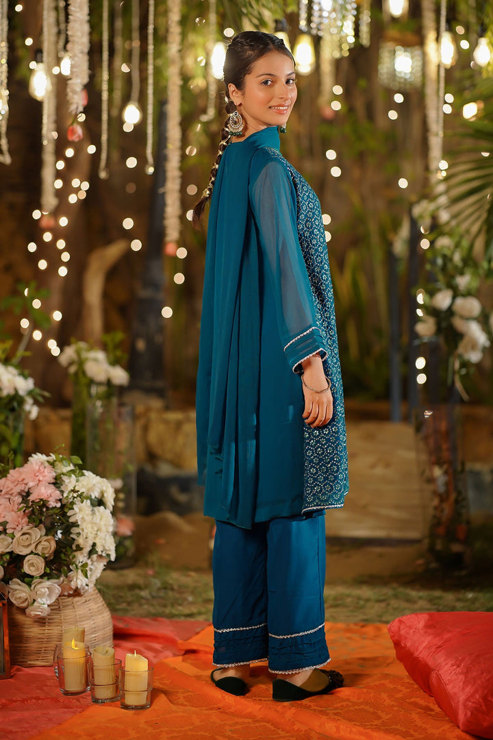 Chiffon Embroidered Green Stitched Suit - Ochre