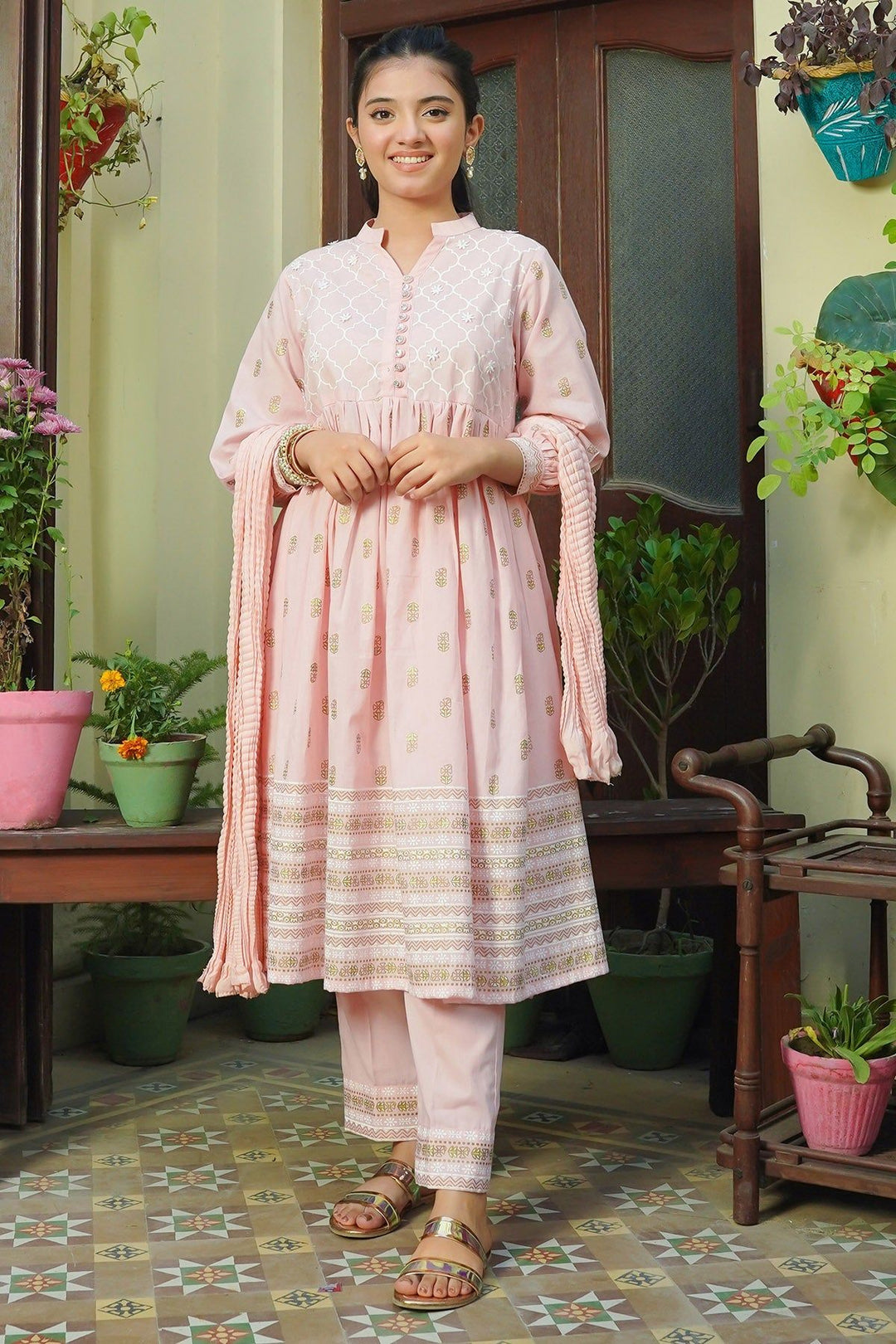 Cotton Printed Tea Pink 3 Piece Stitched Suit - Ochre
