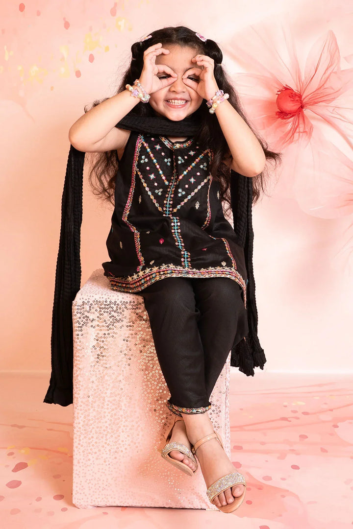 Cotton Embroidered Black Stitched Suit - Ochre
