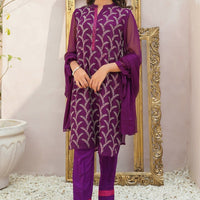 Chiffon Embroidered Purple 3 Piece Stitched Suit - Ochre