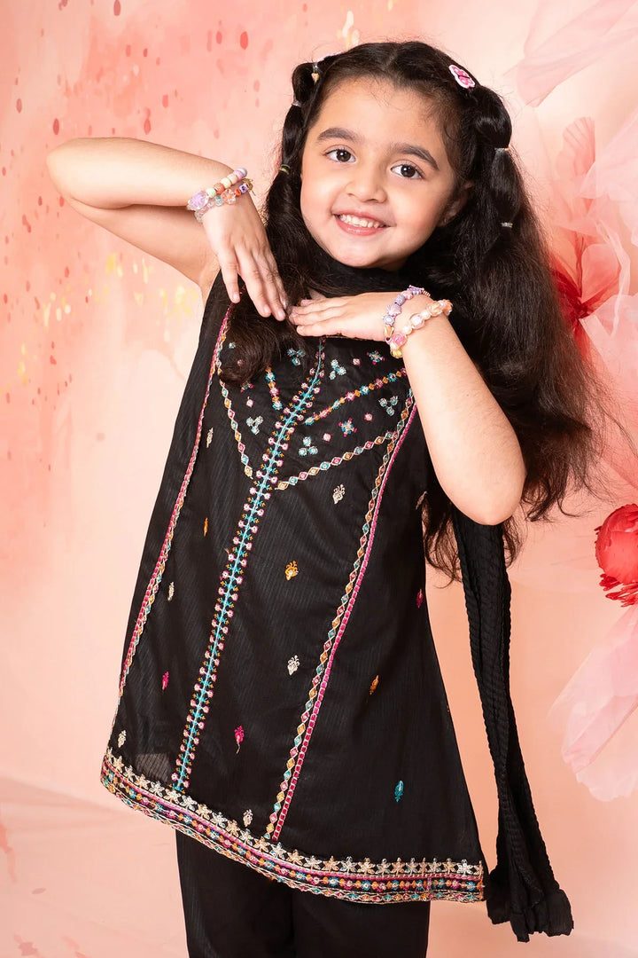 Cotton Embroidered Black Stitched Suit - Ochre