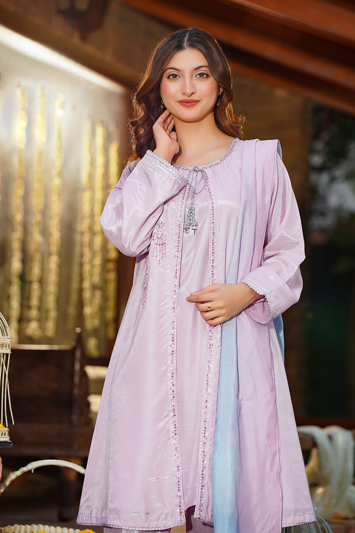 Chiffon Embroidered Lavender Stitched Suit - Ochre
