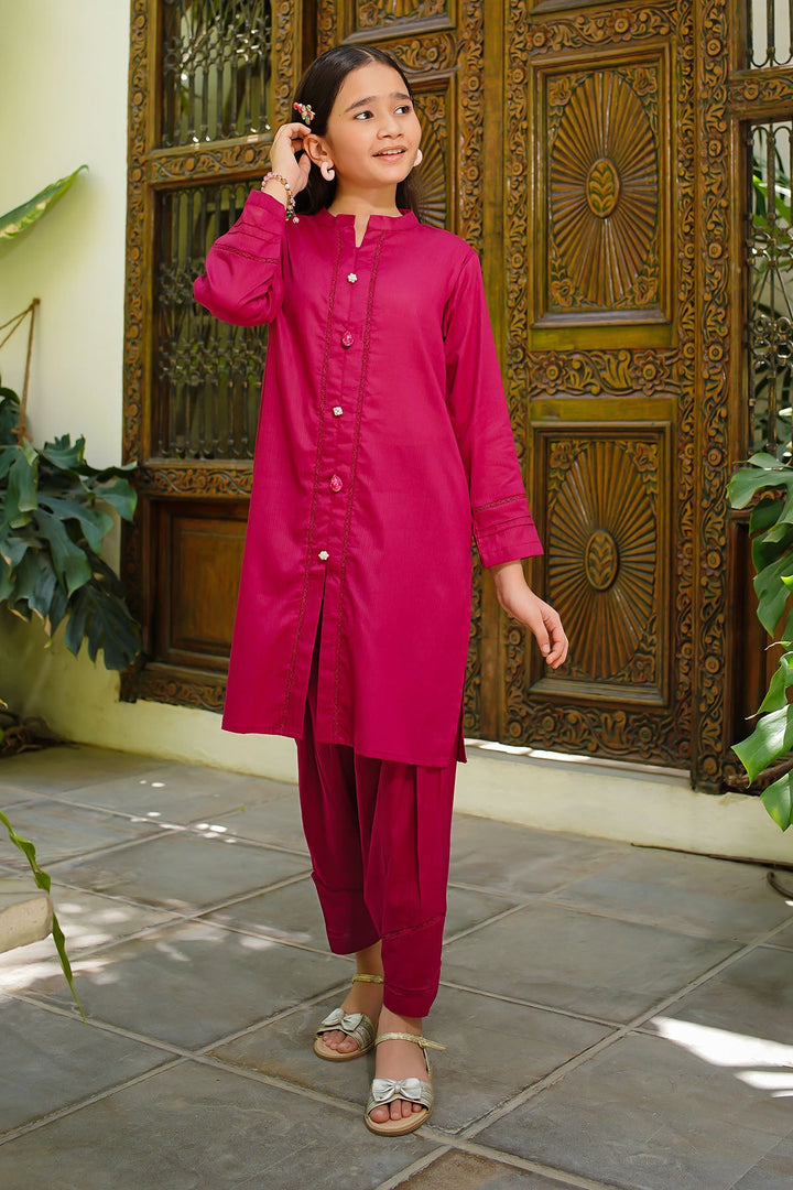 Dobby Cotton Embellished Maroon Stitched Suit - Ochre
