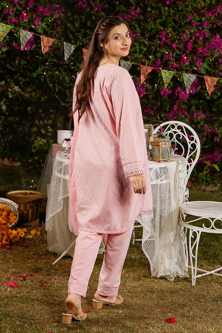 Chikankari Embroidered Tea Pink Stitched Suit - Ochre