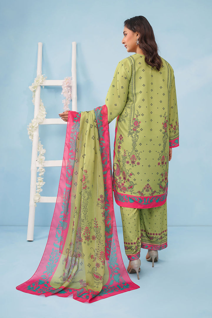 Poly Lawn Digital Printed Lime Green Stitched Suit - Ochre