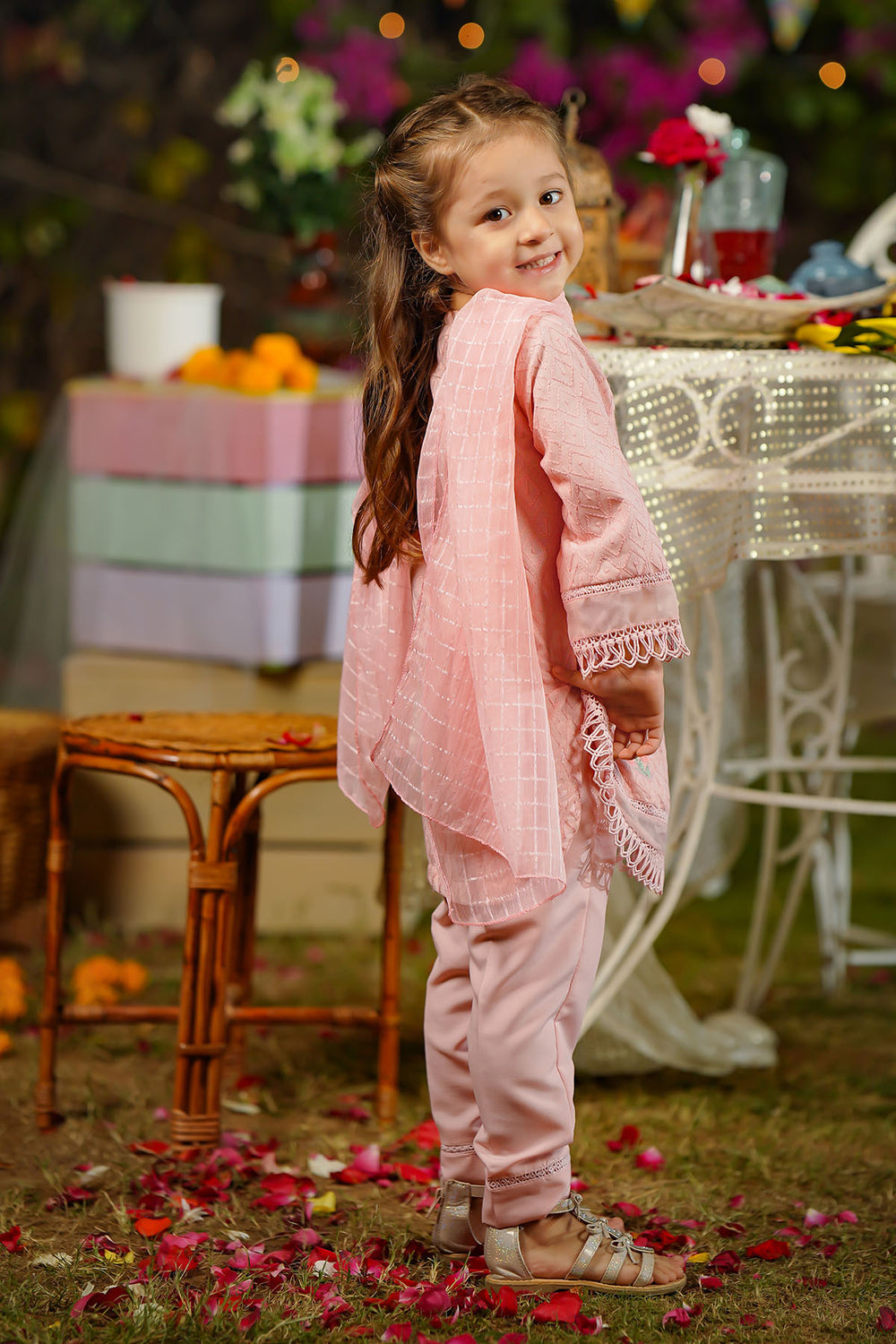 Chikankari Embroidered Tea Pink Stitched Suit - Ochre