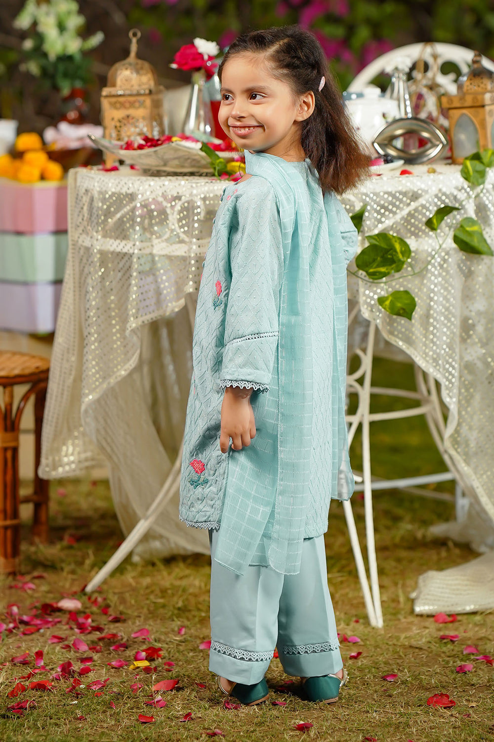 Chikankari Embroidered Blue Stitched Suit - Ochre