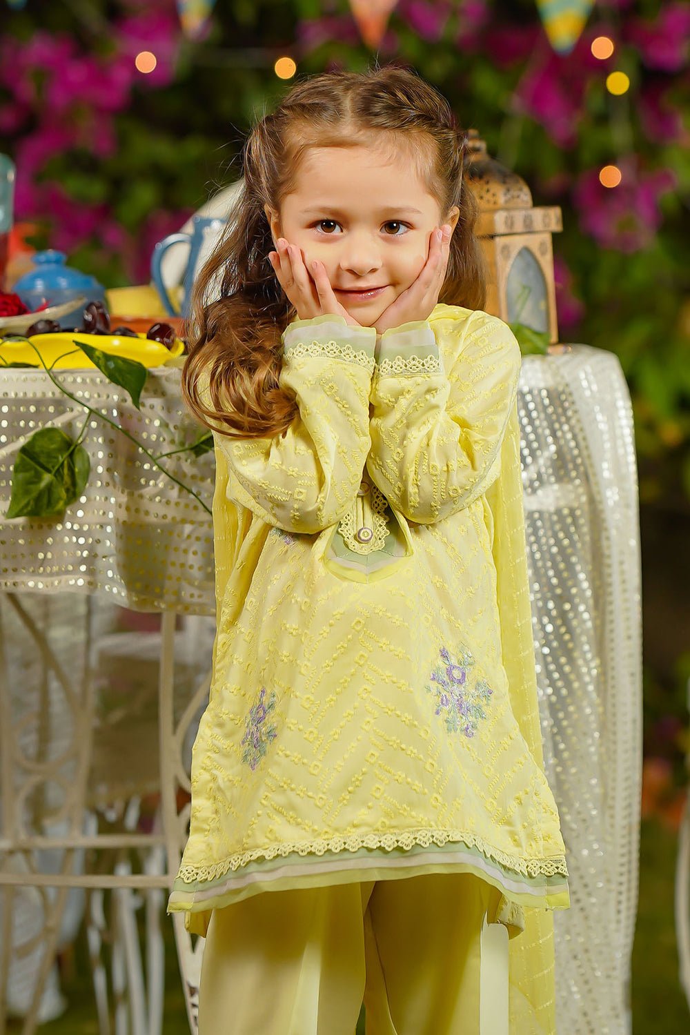 Chikankari Embroidered Lemon Stitched Suit - Ochre