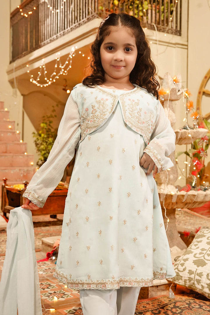 Chiffon Embroidered Blue Stitched Suit - Ochre