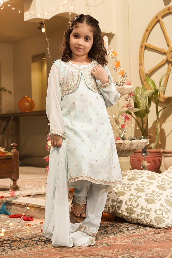 Chiffon Embroidered Blue Stitched Suit - Ochre