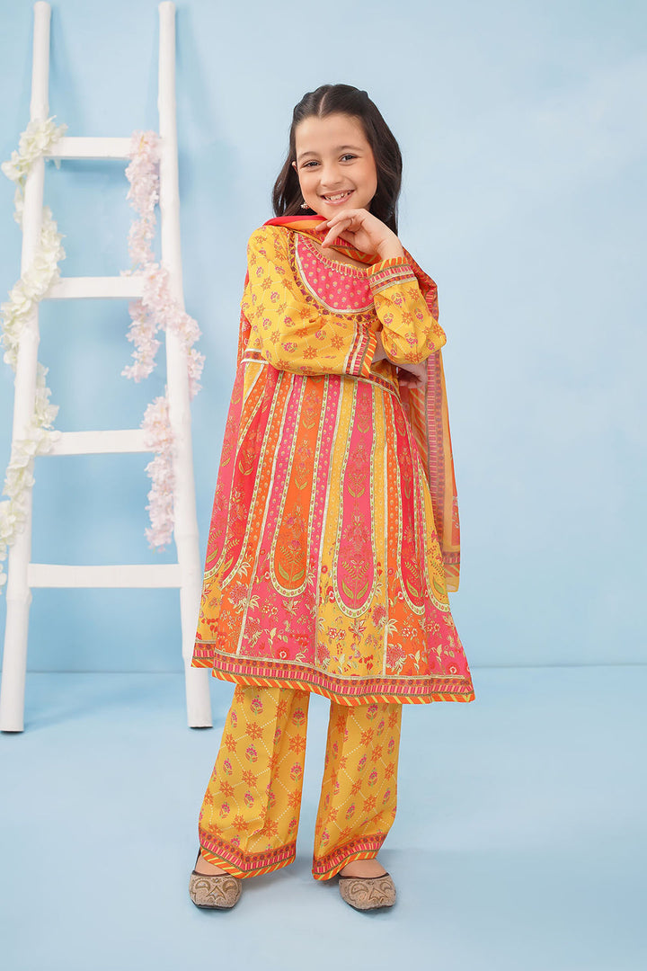 Poly Lawn Digital Printed Mustard Stitched Suit - Ochre