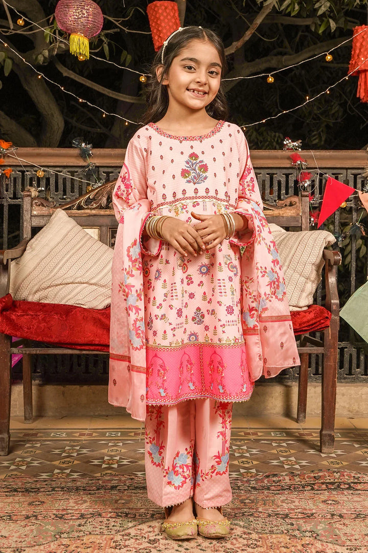 Poly Lawn Digital Printed Peach Stitched Suit - Ochre