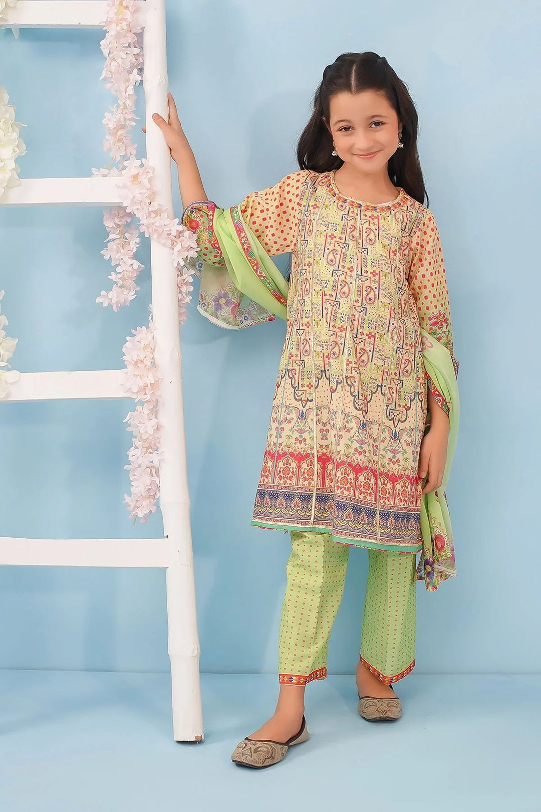 Poly Lawn Digital Printed Beige Stitched Suit - Ochre