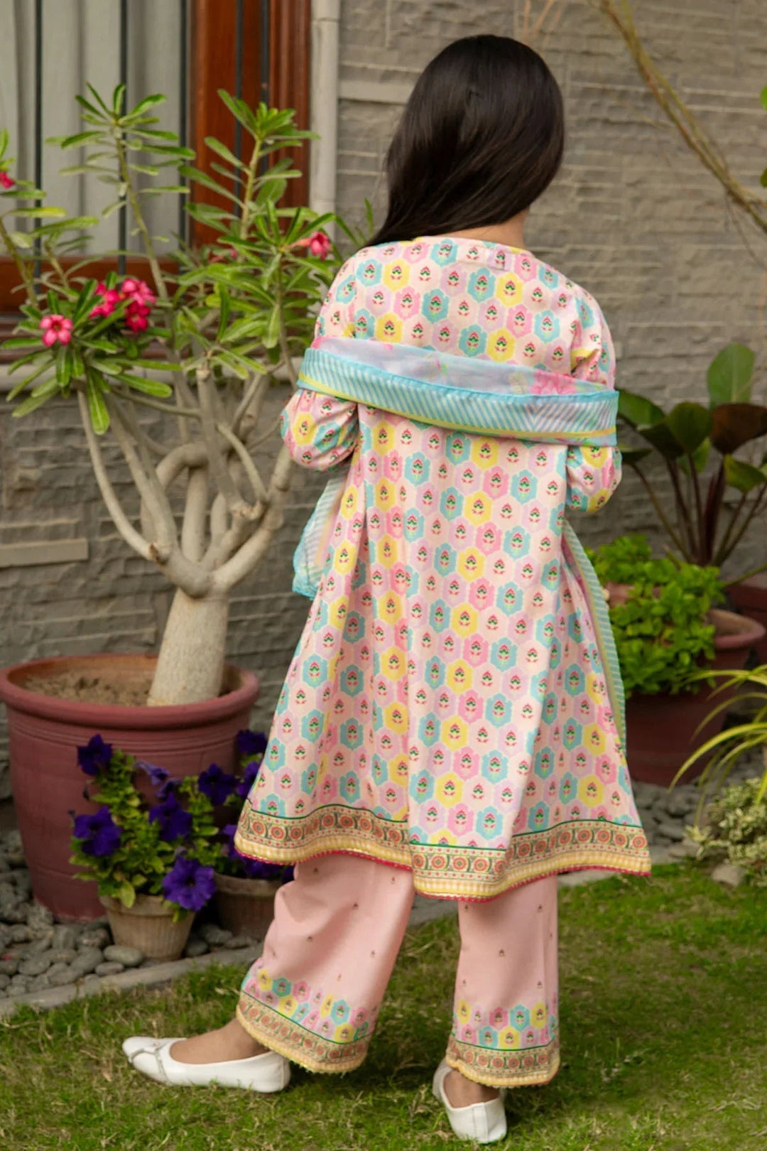 Poly Lawn Digital Printed Peach Stitched Suit - Ochre