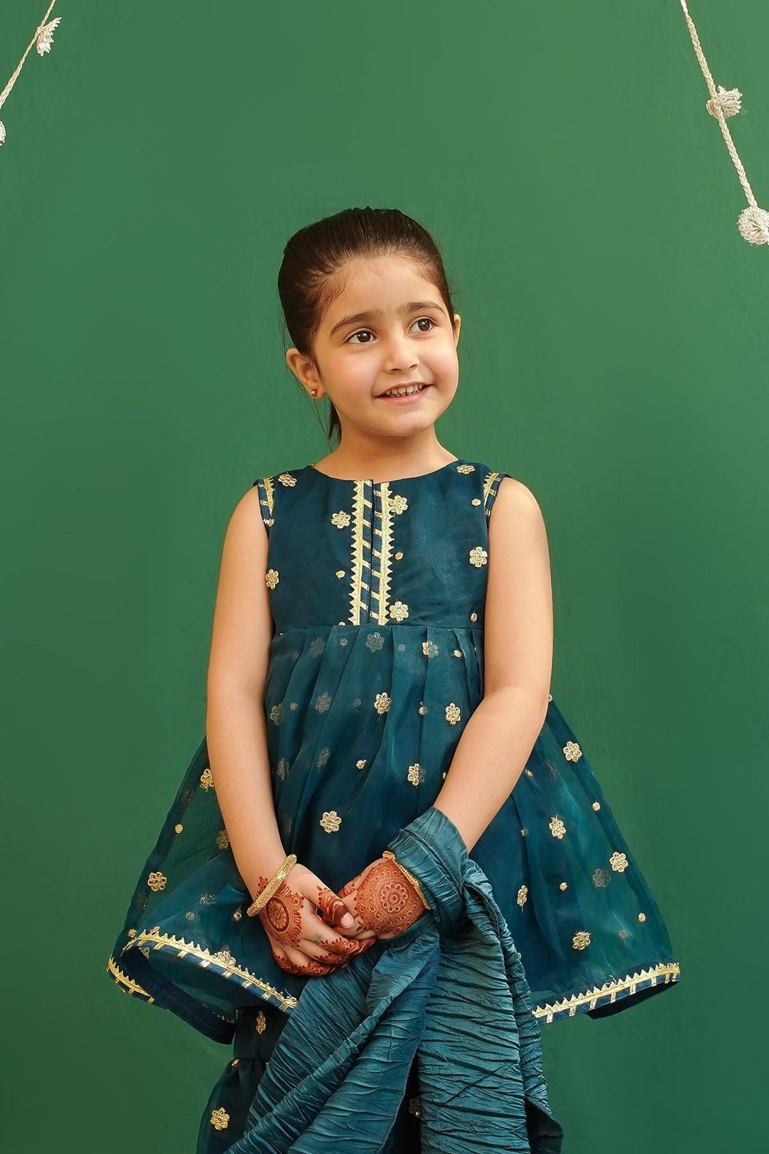 Organza Embroidered Tea Blue Stitched Suit - Ochre