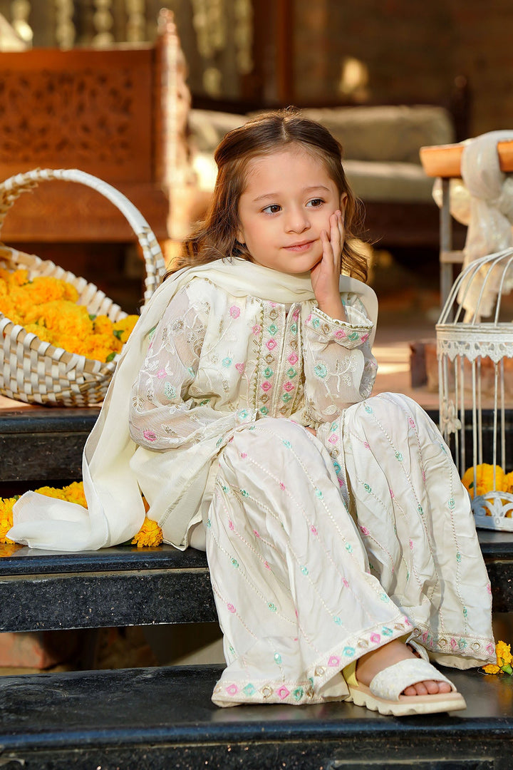 Chiffon Embroidered Ivory Stitched Suit - Ochre