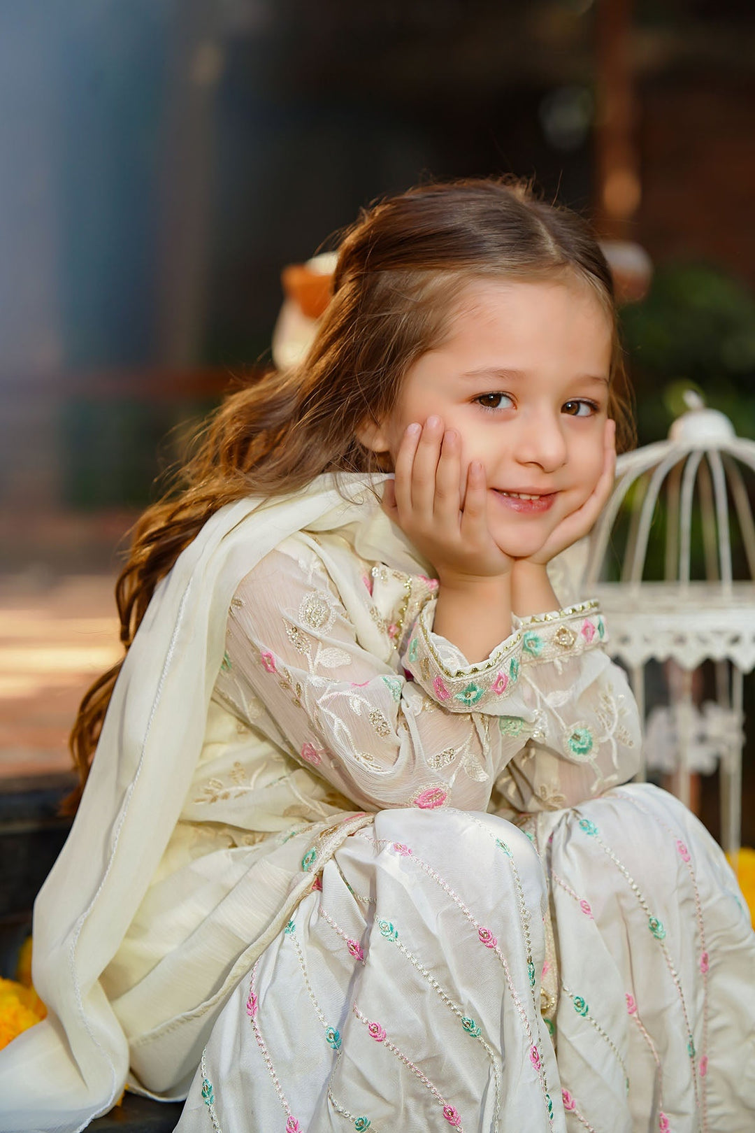 Chiffon Embroidered Ivory Stitched Suit - Ochre